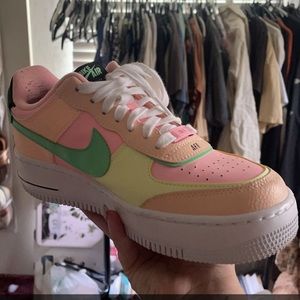 Nike air force 1’s , pink green and yellow, size 8, barely worn